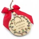 handmade wooden Friends 2026 Christmas ornament with red ribbon
