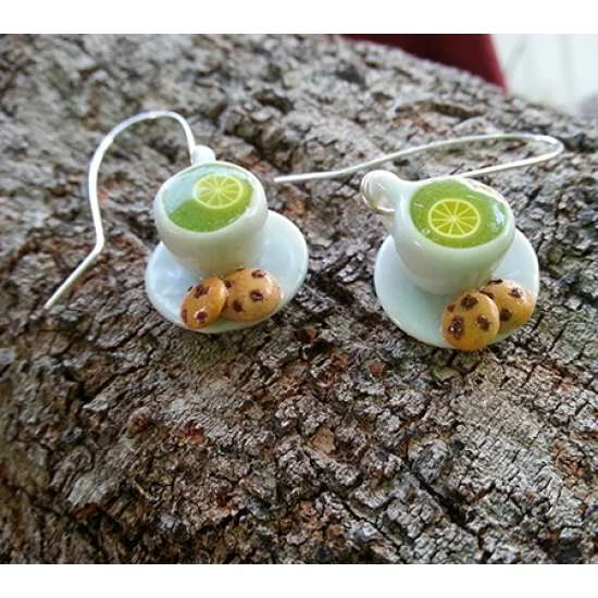 Handmade earrings green tea with lemon.