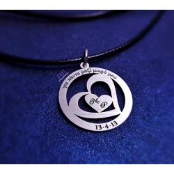 Silver pendant circle with hearts