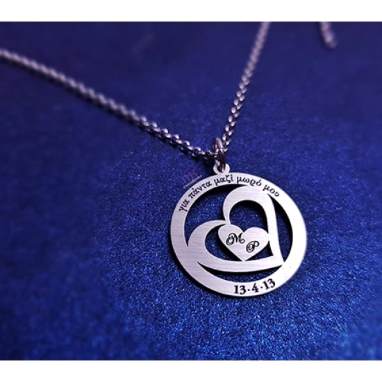 Silver pendant circle with hearts