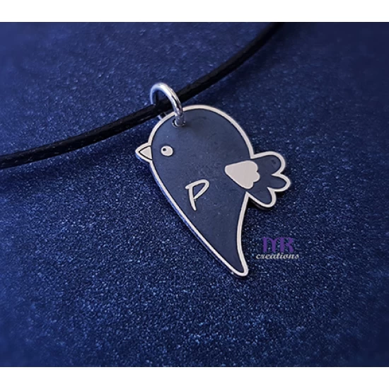 Silver pendant set with birds and your own engraving