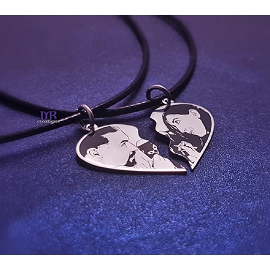 Set of silver heart pendants with your own photo (2 pcs)