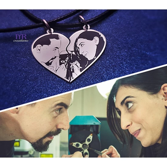 Set of silver heart pendants with your own photo (2 pcs)
