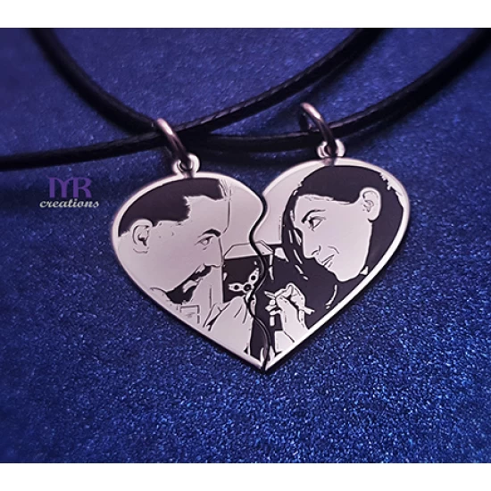 Set of silver heart pendants with your own photo (2 pcs)
