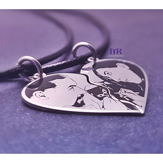 Set of silver heart pendants with your own photo (2 pcs)