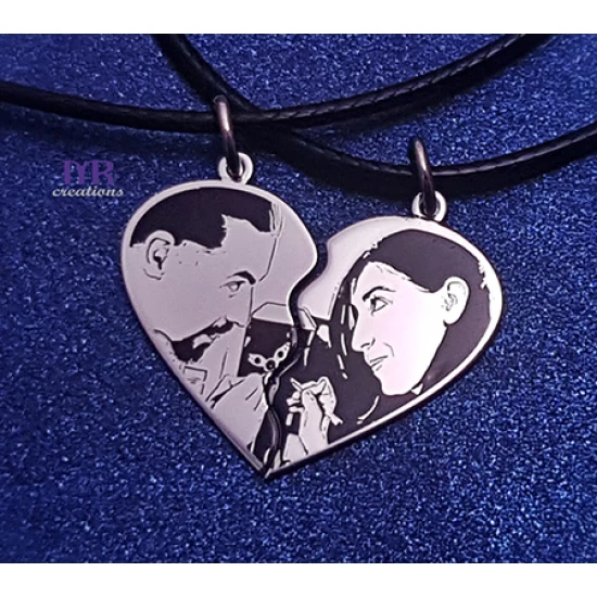 Set of silver heart pendants with your own photo (2 pcs)