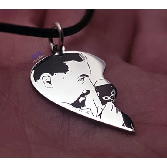 Set of silver heart pendants with your own photo (2 pcs)