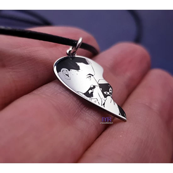 Set of silver heart pendants with your own photo (2 pcs)