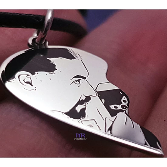 Set of silver heart pendants with your own photo (2 pcs)