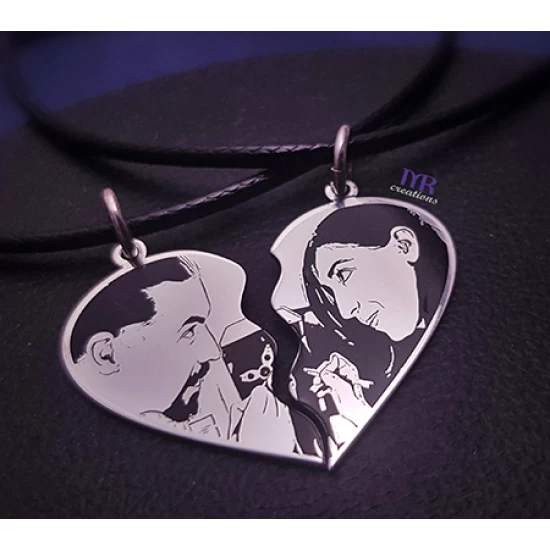 Set of silver heart pendants with your own photo (2 pcs)