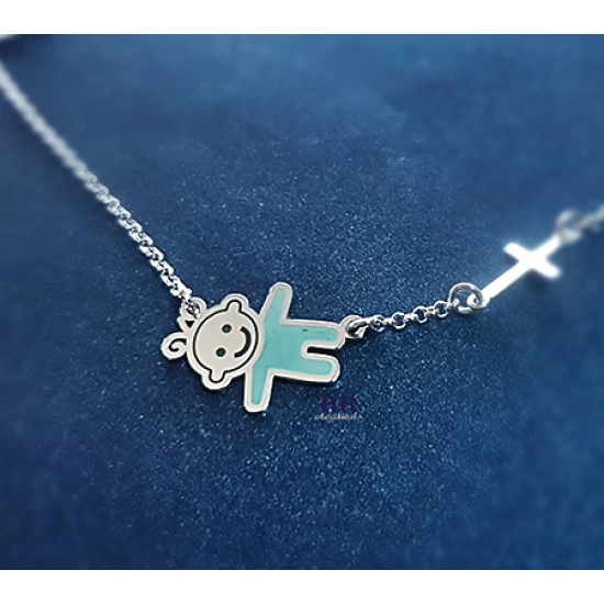 Silver boy pendant with enamel