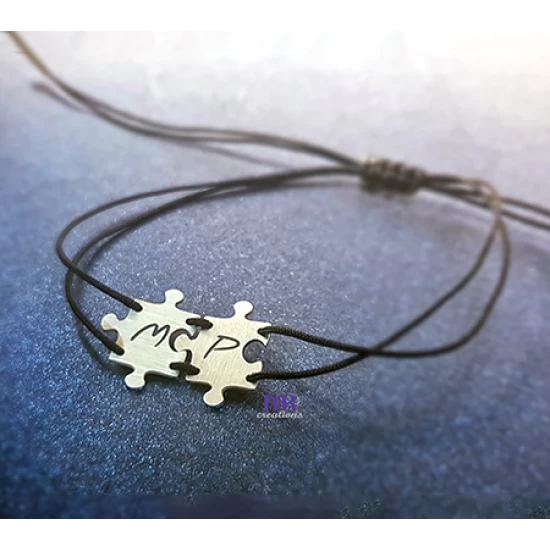 Silver bracelet with 2 puzzle pieces (1pc)