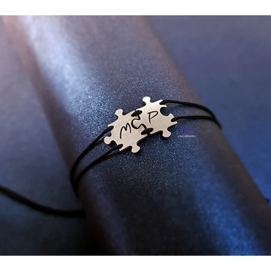Silver bracelet with 2 puzzle pieces (1pc)