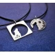 Silver jewelry for couples with moon and wolf