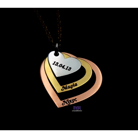 Silver pendant with three hearts and engraving of your choice.