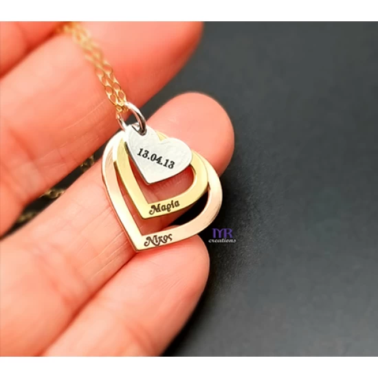 Silver pendant with three hearts and engraving of your choice.