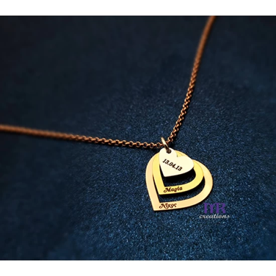 Silver pendant with three hearts and engraving of your choice.
