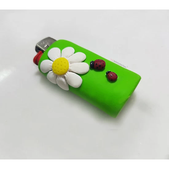 Handmade lighter case with daisy and ladybugs