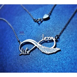 Handmade silver pendant with infinity feather and two names of your choice