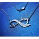 Handmade silver pendant with infinity feather and two names of your choice