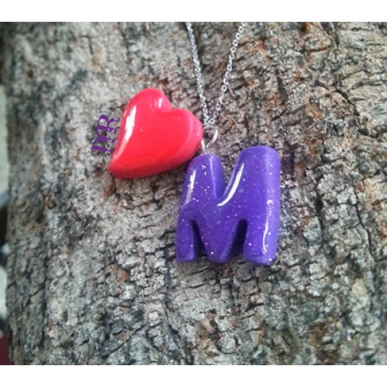 Handmade necklace with monogram and heart