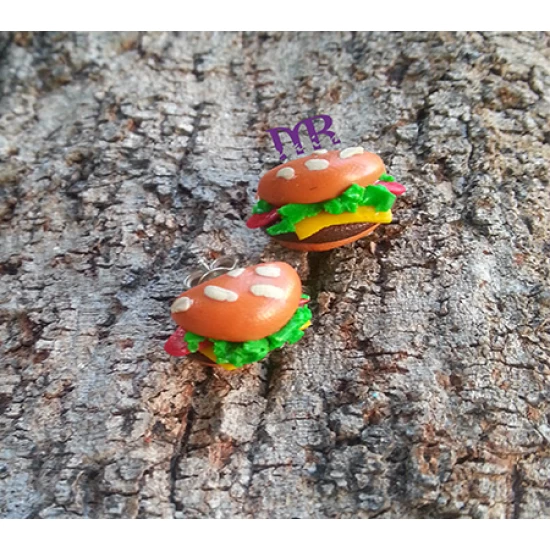 Handmade polymer clay burger earrings