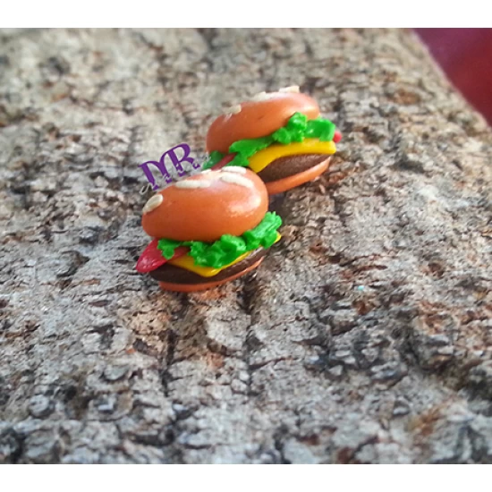 Handmade polymer clay burger earrings