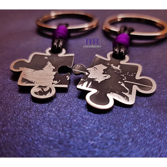 Handmade silver puzzle keyrings with your photo (2pcs)