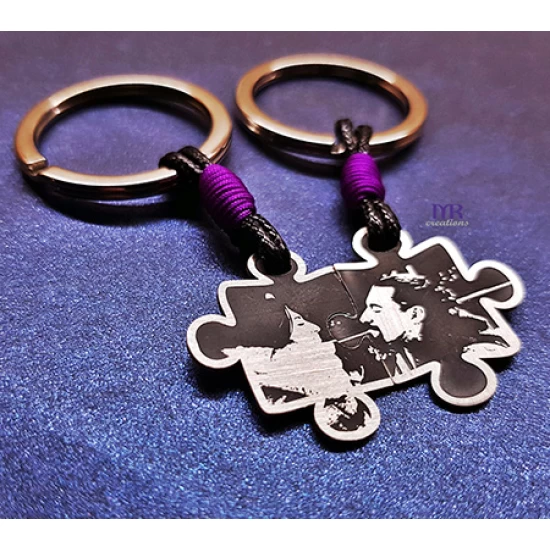 Handmade silver puzzle keyrings with your photo (2pcs)