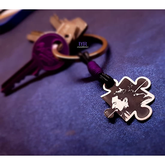 Handmade silver puzzle keyrings with your photo (2pcs)