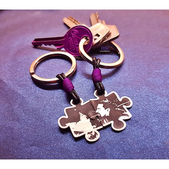 Handmade silver puzzle keyrings with your photo (2pcs)
