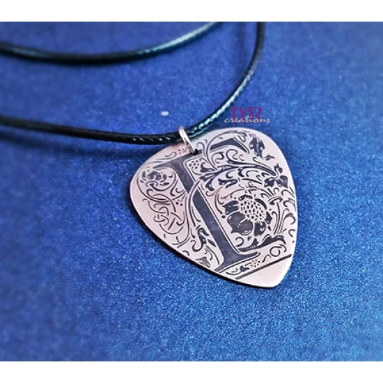 Silver guitar nib pendant with an initial of your choice engraved