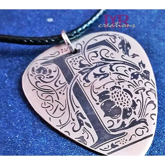 Silver guitar nib pendant with an initial of your choice engraved