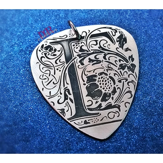 Silver guitar nib pendant with an initial of your choice engraved