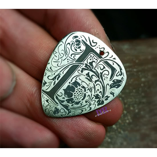 Silver guitar nib pendant with an initial of your choice engraved