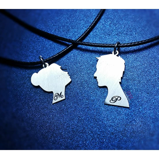Handmade silver jewelry for couples with two faces (2pcs)