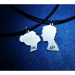 Handmade silver jewelry for couples with two faces (2pcs)