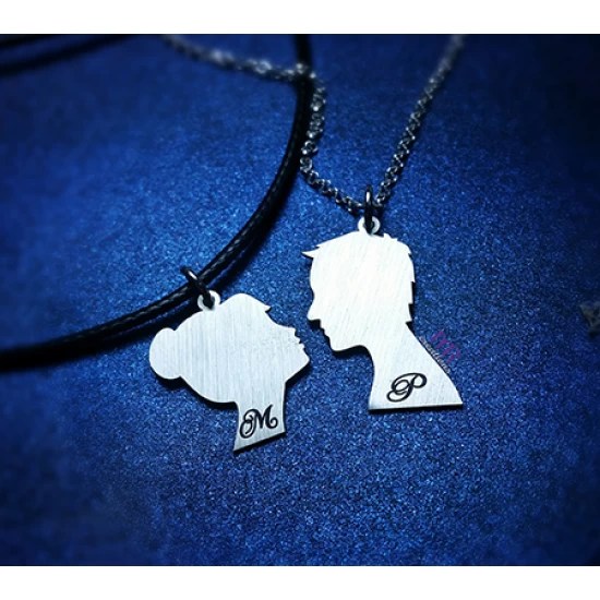 Handmade silver jewelry for couples with two faces (2pcs)
