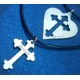 Silver heart cross jewelry for couples with date
