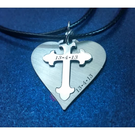 Silver heart cross jewelry for couples with date