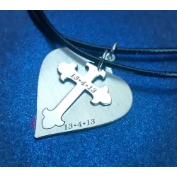 Silver heart cross jewelry for couples with date
