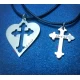 Silver heart cross jewelry for couples with date