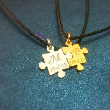 Ασημένιο κόσμημα για ζευγάρια με 2 κομμάτια puzzles mini ασημόχρυσο 
