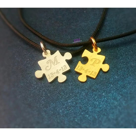 Ασημένιο κόσμημα για ζευγάρια με 2 κομμάτια puzzles mini ασημόχρυσο 