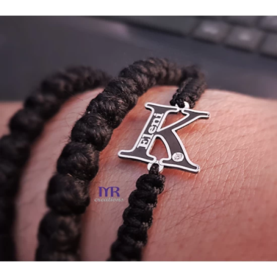 Silver bracelet with initial and engraving of your choice