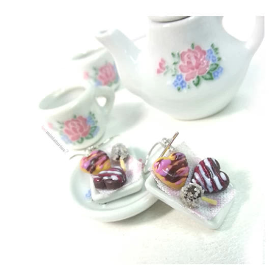 Handmade earrings mini donuts hearts!