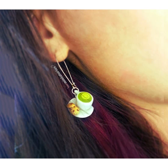 Handmade earrings green tea with lemon.