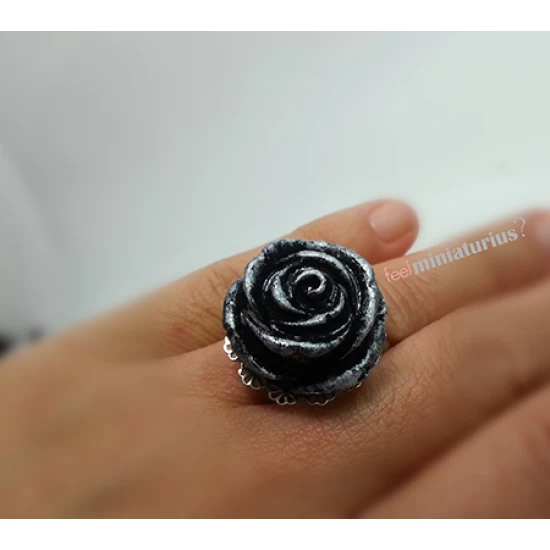 Handmade antique black rose ring