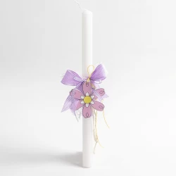 Easter candle with pink wooden flower