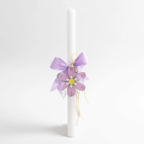 Easter candle with pink wooden flower